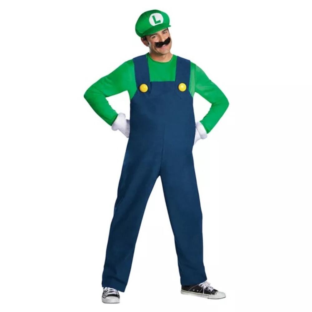 Adult XXL deluxe Luigi Costume - Mario Bros Nintendo spirit Halloween jumpsuit